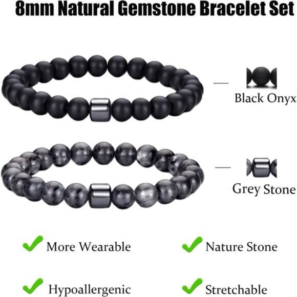 ⚡Rankeef Men 2 Black Flash Tiger Eye 8MM Natural Stone Crystal Beaded Bracelet - Picture 3 of 7